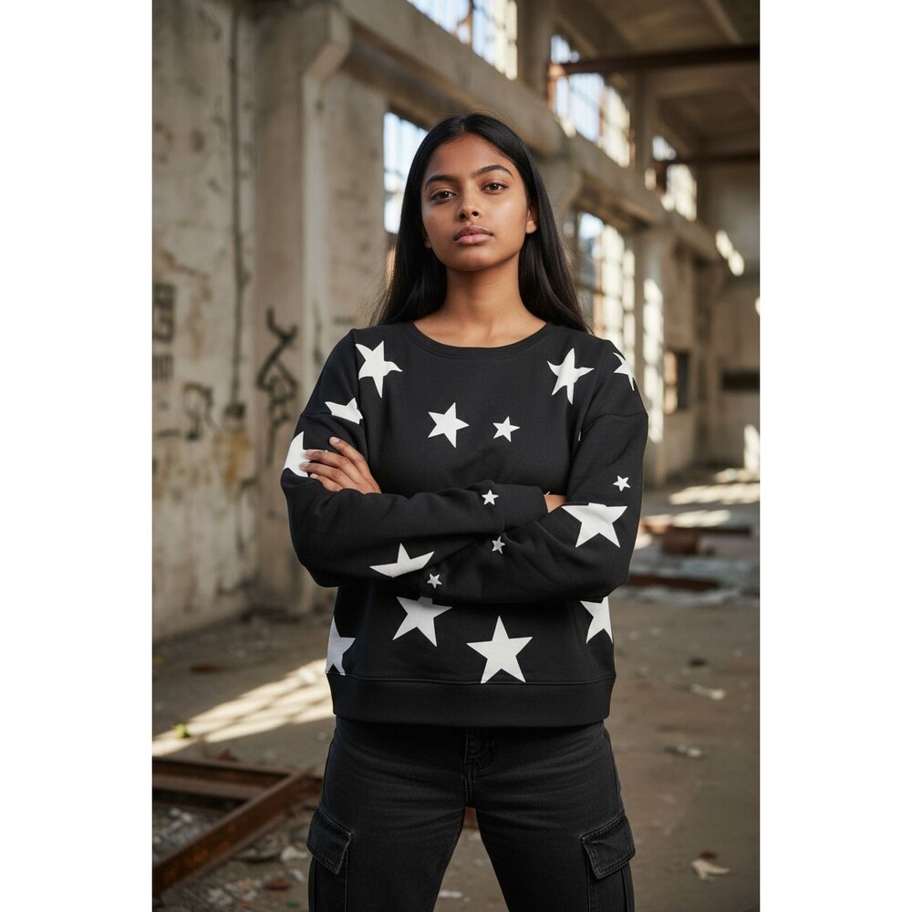 New Hope Horizon Women's Blue w/ White Stars Long Sleeve Size Small Sweatshirt